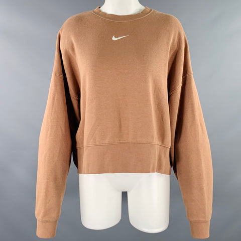 NIKE Size S Brown Cotton Blend Embroidered Wide Sleeves Casual Top
