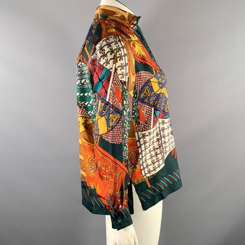 Chemise en soie à manches longues multicolore HERMES, taille 8