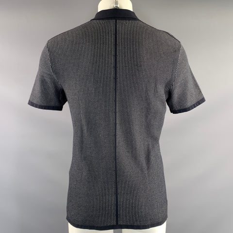 RAG & BONE Size S Navy White Zig Zag Cotton Viscose Angora Knit Polo