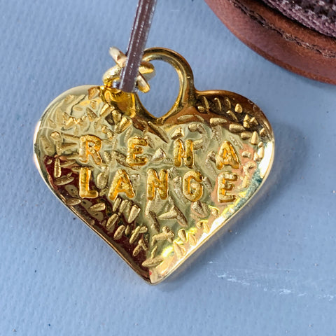 RENA LANGE Rare Brown Gold Heart Shaped Leather Crossbody Chain Handbag