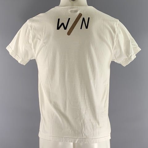 KAPITAL Size S White Black Cotton Crew-Neck T-shirt
