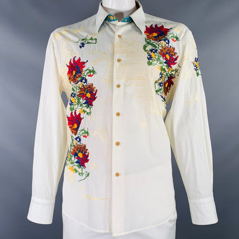 ROBERT GRAHAM Size XL Cream Multi Color Embroidery Cotton Long Sleeve Shirt