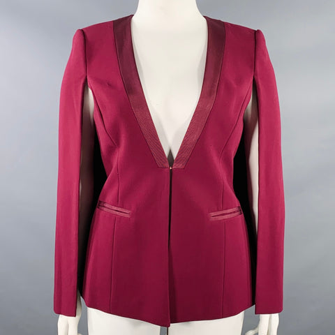 TED BAKER Size L Burgundy Polyester Blend Eye Hook Cape Jacket Blazer