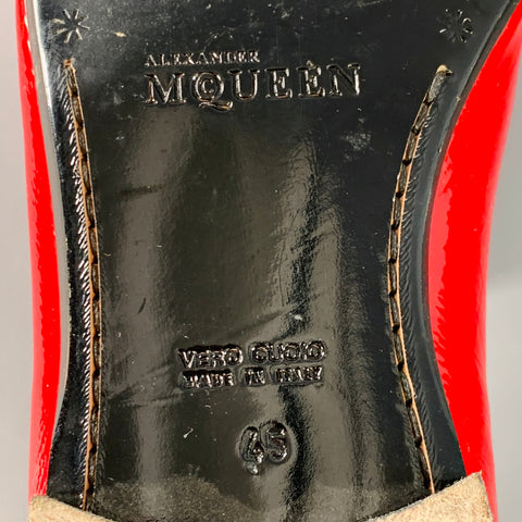 ALEXANDER MCQUEEN Size 12 Red Black Embossed Skull Patent Leather Slip On Loafers