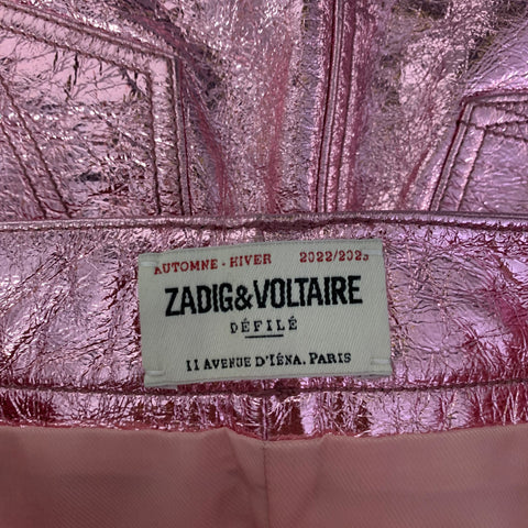 ZADIG & VOLTAIRE Size XS Pink Leather Metallic Mini Skirt