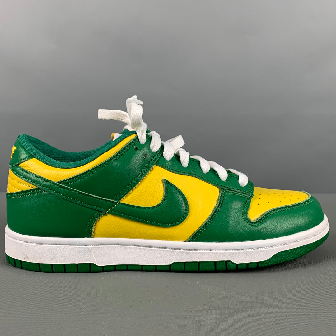 NIKE Size 6Y Yellow Green Color Block Leather Low Top Sneakers