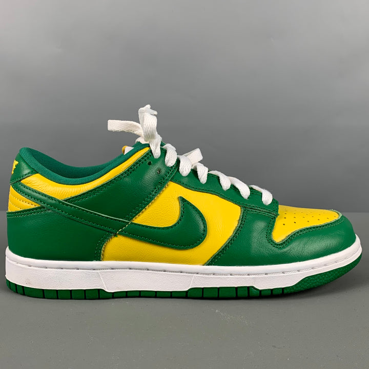 NIKE Size 6Y Yellow Green Color Block Leather Low Top Sneakers