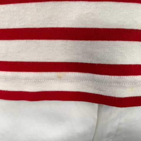 ARMOR-LUX Size L White Red Stripe Cotton Crew Neck T-shirt