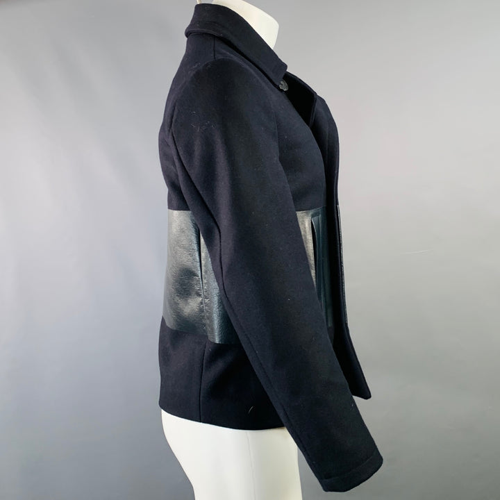 VALENTINO Size 36 Navy Wool Lambskin Leather Double Breasted Peacoat