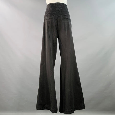 CHANEL Vintage Spring 2003 Size 10 Black Cotton High Waisted Wide Leg Casual Pants