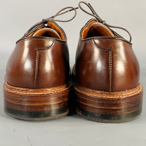 ALDEN Size 6.5 Plain Toe Blucher Brown Leather Derby Lace-Up Shoes