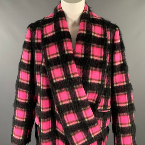 GOLDEN GOOSE Size S Pink Black White Wool Blend Plaid Shawl Lapel Coat