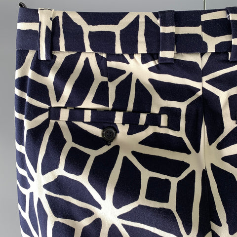 MR TURK Size 30 White Navy Tile Print Cotton Blend Slim Dress Pants