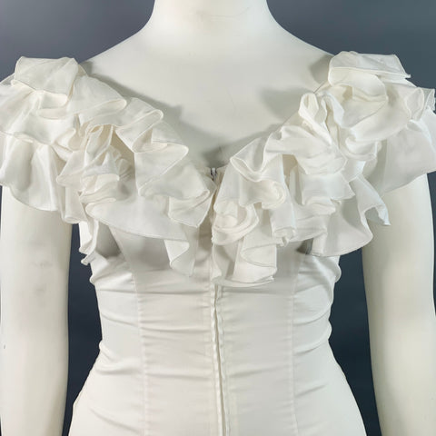 ANNE FONTAINE Size 10 White Cotton Ruffled Sleeveless Dress Top