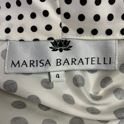 MARISA BARATELLI Size 4 White Black Silk Belted Polka Dot Jacket