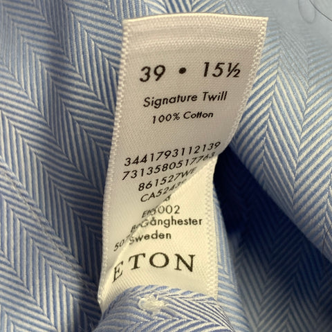 ETON Size S Blue Herringbone Cotton Curved Cutaway Long Sleeve Shirt