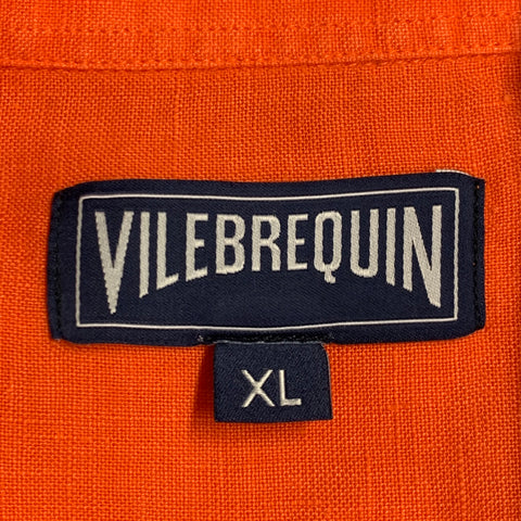 VILEBREQUIN Size XL Orange Linen One Pocket Long Sleeve Shirt