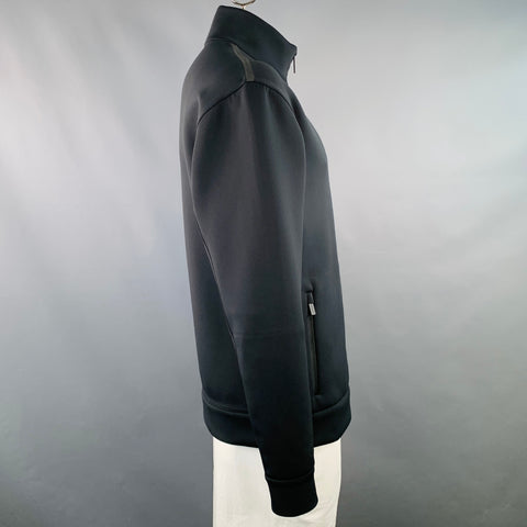 PRADA Taille XXXL Veste zippée en jersey technique mélangé de polyester noir et rouge avec logo