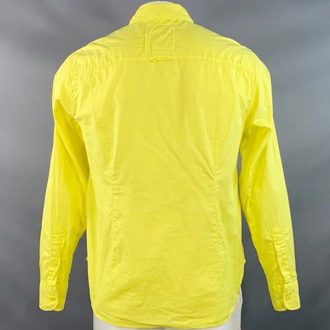 ENTIREWORLD Size L Yellow Cotton Button Down Collar One Pocket Long Sleeve Shirt