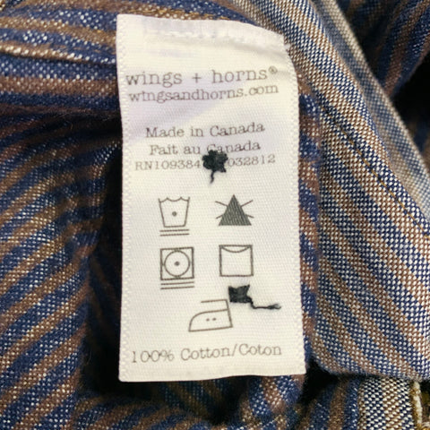 WINGS + HORNS Size XS Yellow Charcoal Stripe Cotton One Pocket Long Sleeve Shirt