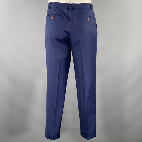 GIOVANNI BRESCIANI Size 46 Regular Blue Rust Window Pane Wool Suit