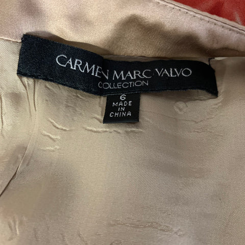 CARMEN MARC VALVO Size 6 Tan Coral Silk Floral Pleated Knee Length Dress
