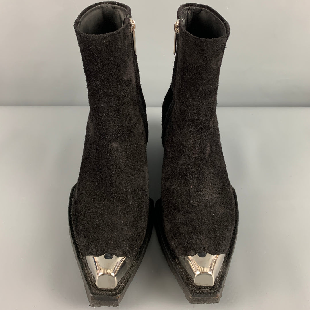 CALVIN KLEIN 205W39NYC Size 12 Black Leather Side Zipper Boots