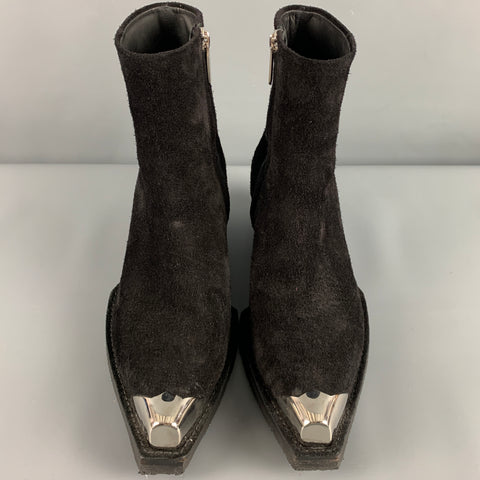 CALVIN KLEIN 205W39NYC Size 12 Black Leather Side Zipper Boots