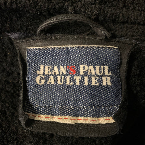GAULTIER JEANS Size 44 Black Leather Biker Jacket