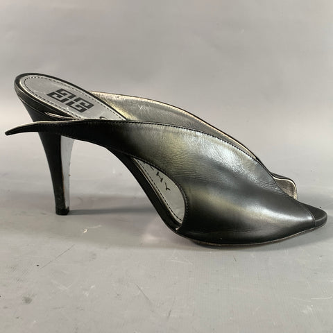 GIVENCHY Size 10 Black Silver Leather Mules Pumps