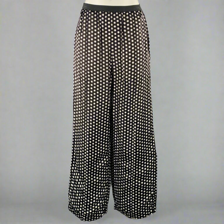 PLAN C Size XS Black White Viscose Polka Dot Elastic Waistband Casual Pants