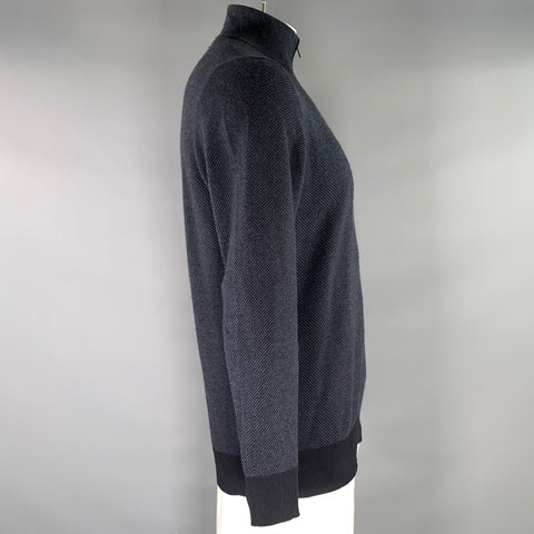 LORO PIANA Size 42 Blue Navy Stripe Cashmere Zip Pullover