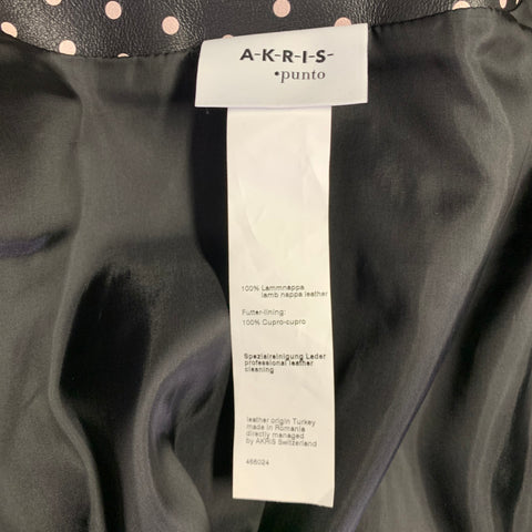 AKRIS Size 14 Black White Leather Polka Dot Lambskin Biker Jacket