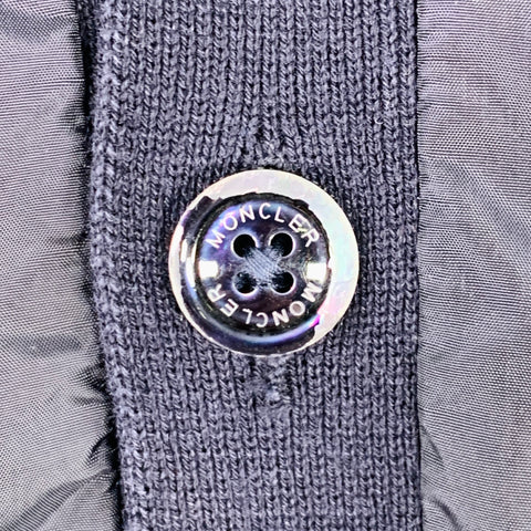 MONCLER Size M Navy Mixed Fabrics Cotton V-Neck Cardigan