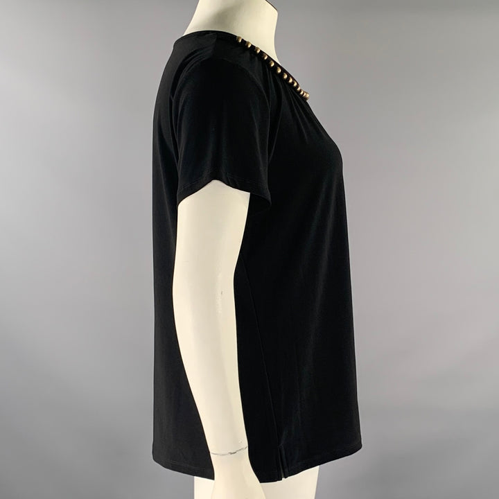 DKNY Size XL Black Polyester Blend Beaded Scoop Neck Casual Top