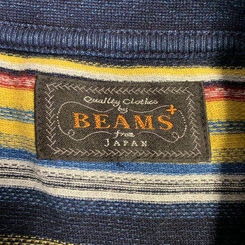 BEAMS PLUS Size M Black Multi Color Stripe Cotton Crew Neck Pullover