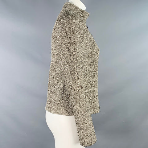 AKRIS Size 6 Black White Yellow Silk Blend Textured Jacket