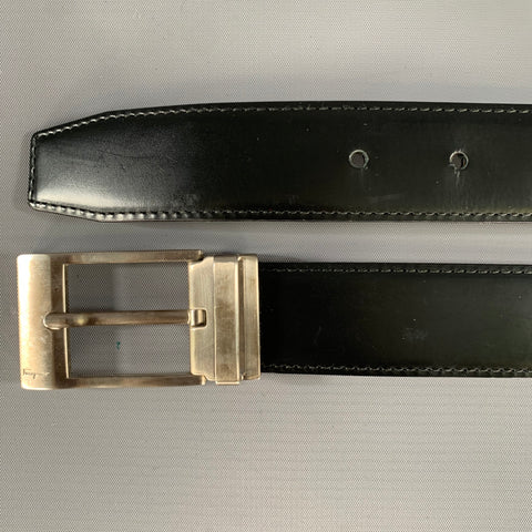 FERRAGAMO Black Brown Silver Leather Belt