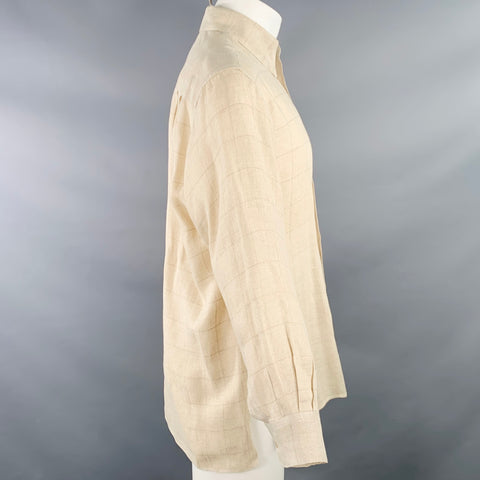 ERMENEGILDO ZEGNA Size S Beige Woven Cotton One Pocket Long Sleeve Shirt