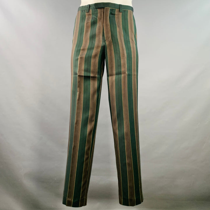 JEAN PAUL GAULTIER Size L Green Brown Stripe Sleeveless One Pocket Tie Suit