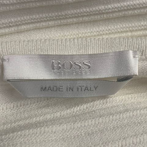 HUGO BOSS Size L White Viscose Blend Ribbed Long Sleeve Casual Top
