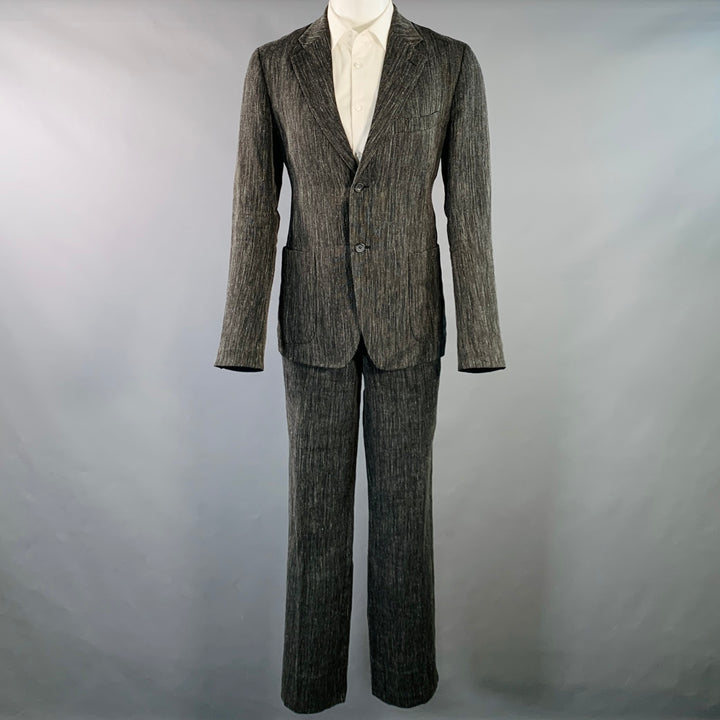 ISSEY MIYAKE Size L Black Grey Woven Hemp Blend Notch Lapel Suit