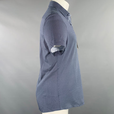 STONE ROSE Size S Navy White Dots Cotton Spread Collar Short Sleeve Shirt