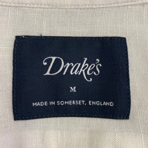 DRAKES LONDON Size M White Linen Cutaway Long Sleeve Shirt