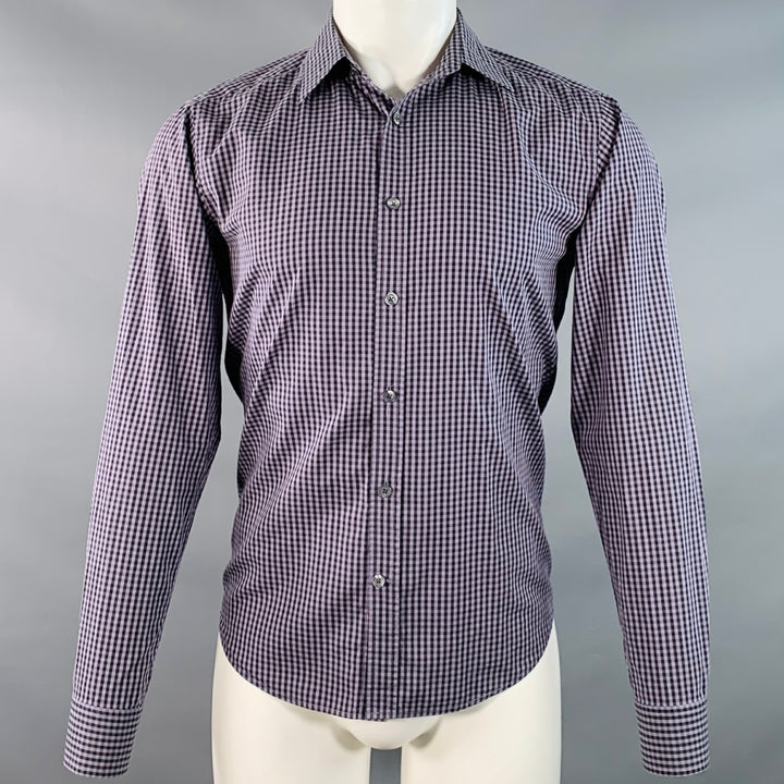 THEORY Size S Kyson Purple Black Gingham Cotton Button Down Long Sleeve Shirt