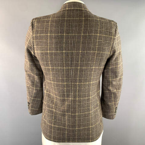 AGNÈS B. Chest Size 40 Brown Light Grey Plaid Wool Nylon Sport Coat