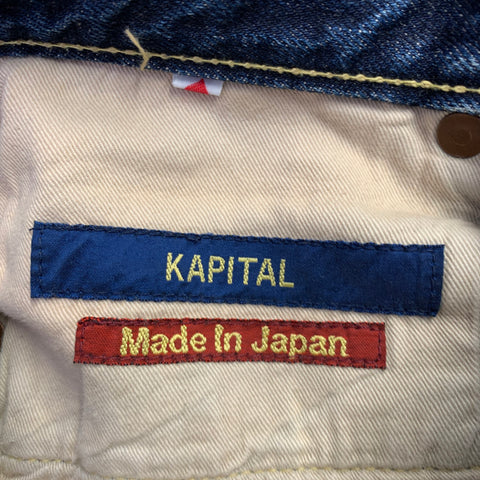 KAPITAL Size 29 Blue Distressed Cotton Straight Five Pockets Jeans