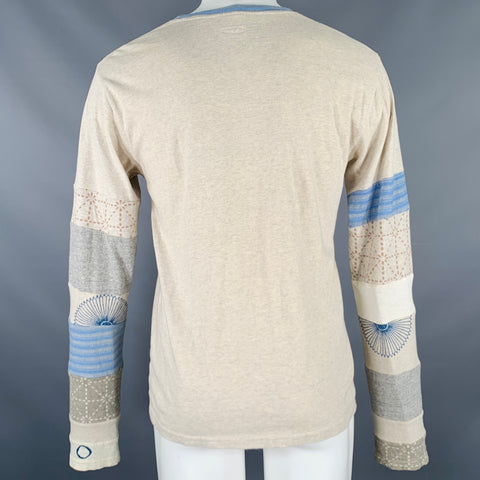 KAPITAL Size M Beige Blue Embroidery Cotton Crew Neck Pullover