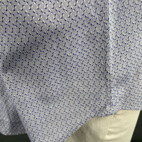 ETRO Size XL Blue Jacquard Cotton Curved Cutaway Long Sleeve Shirt