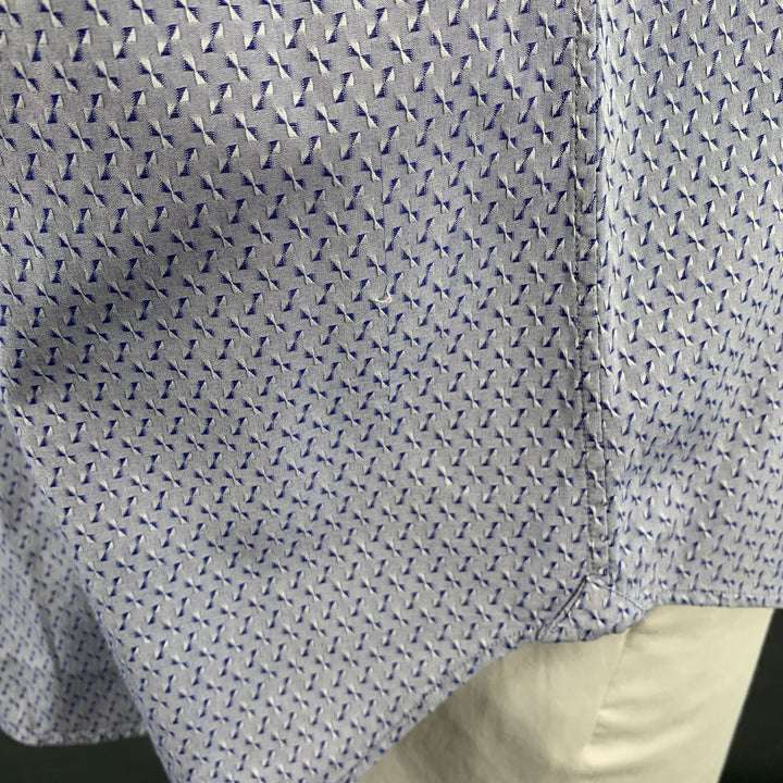 ETRO Size XL Blue Jacquard Cotton Curved Cutaway Long Sleeve Shirt